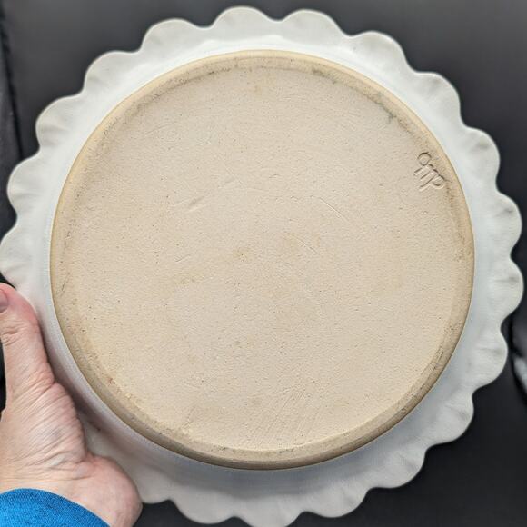 Art Pottery Pie Plate Pan Studio Hand Thrown Scalloped edge signed 11" Kitchen - Picture 6 of 10